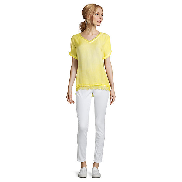 Spitzenkante Blusenshirt Blusenshirt Mit Gelb Public Public Mit pjUGLVzMqS