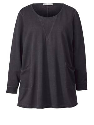 Longshirt oil wash langarm uni A-Linie blickdicht Baumwolle Langarmshirts