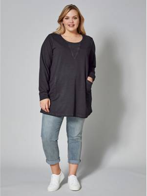 Longshirt oil wash langarm uni A-Linie blickdicht Baumwolle Langarmshirts 2