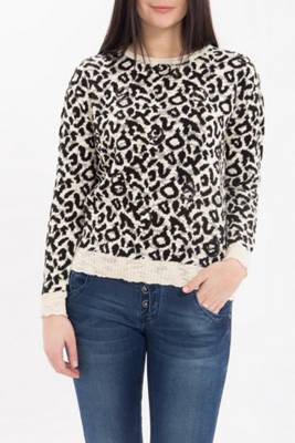 Rundhalspullover mit Leo Muster und Pailetten Sweatshirts