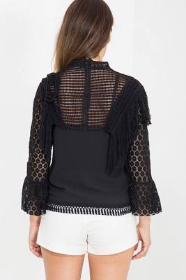 Spitzenbluse mit breiter Fransenbordüre Langarmblusen 2