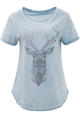 Oil-Washed T-Shirt mit 3D-Gummiprint, helle Waschung T-Shirts