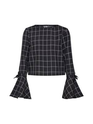 MISSGUIDED shirt check flared tie cuff co ord top Langarmshirts