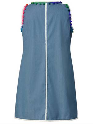 Jeanskleid mit Fransen Besatz ärmellos uni A-Linie blickdicht Baumwolle Jeanskleider 2