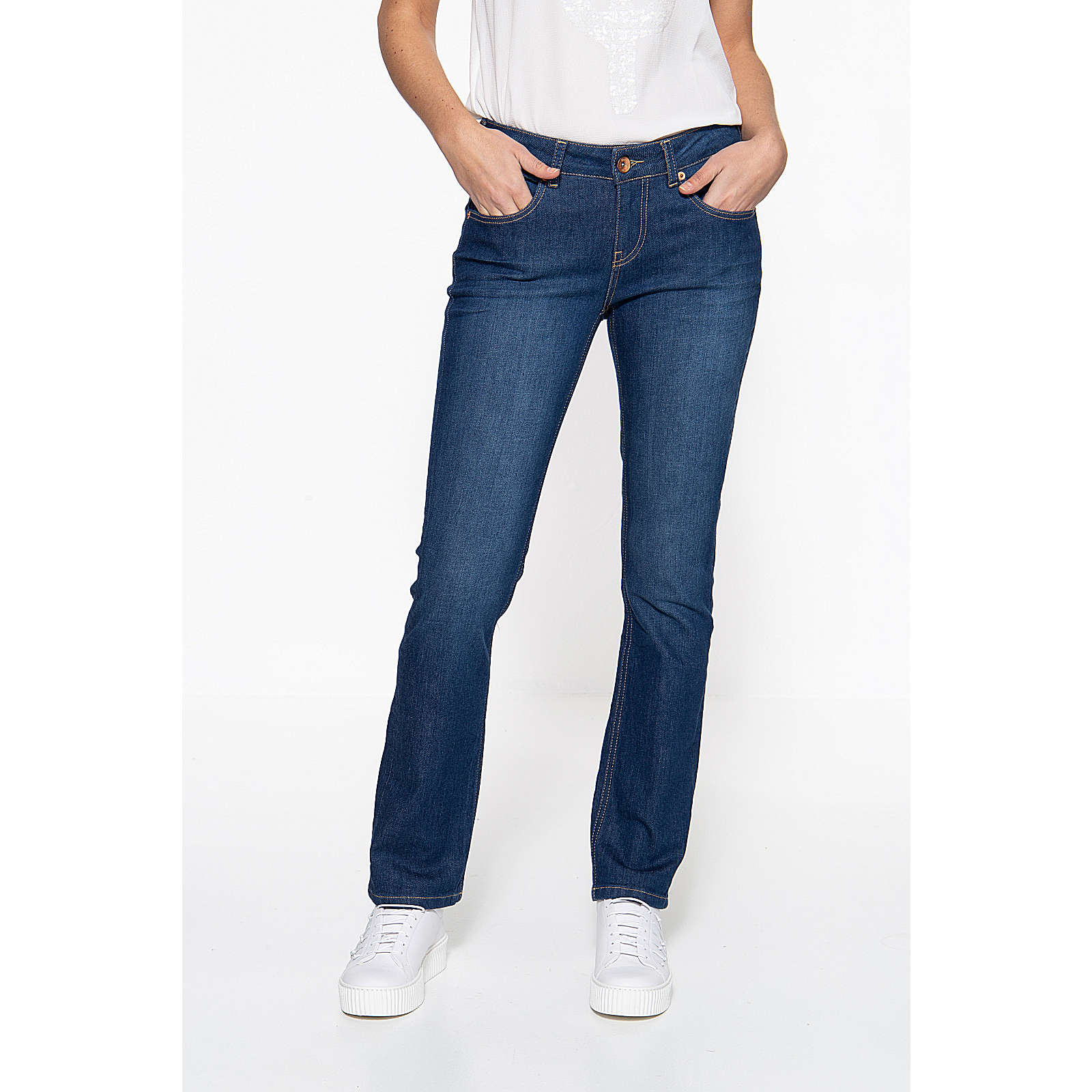 ATT Jeans Straight Cut Jeans »Stella« mit Kontraststeppungen Stella Jeanshosen dunkelblau Damen Gr. W34/L34 ATT Jeans Straight Cut Jeans »Stella« mit Kontraststeppungen Stella Jeanshosen dunkelblau Damen Gr. W34/L34