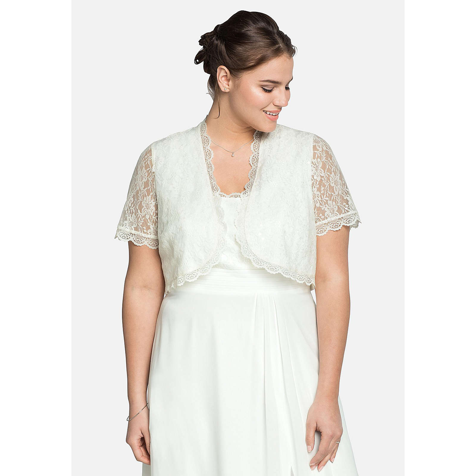 sheego Spitzenbolero mit Häkelspitze Boleros offwhite Damen Gr. 58 sheego Spitzenbolero mit Häkelspitze Boleros offwhite Damen Gr. 58