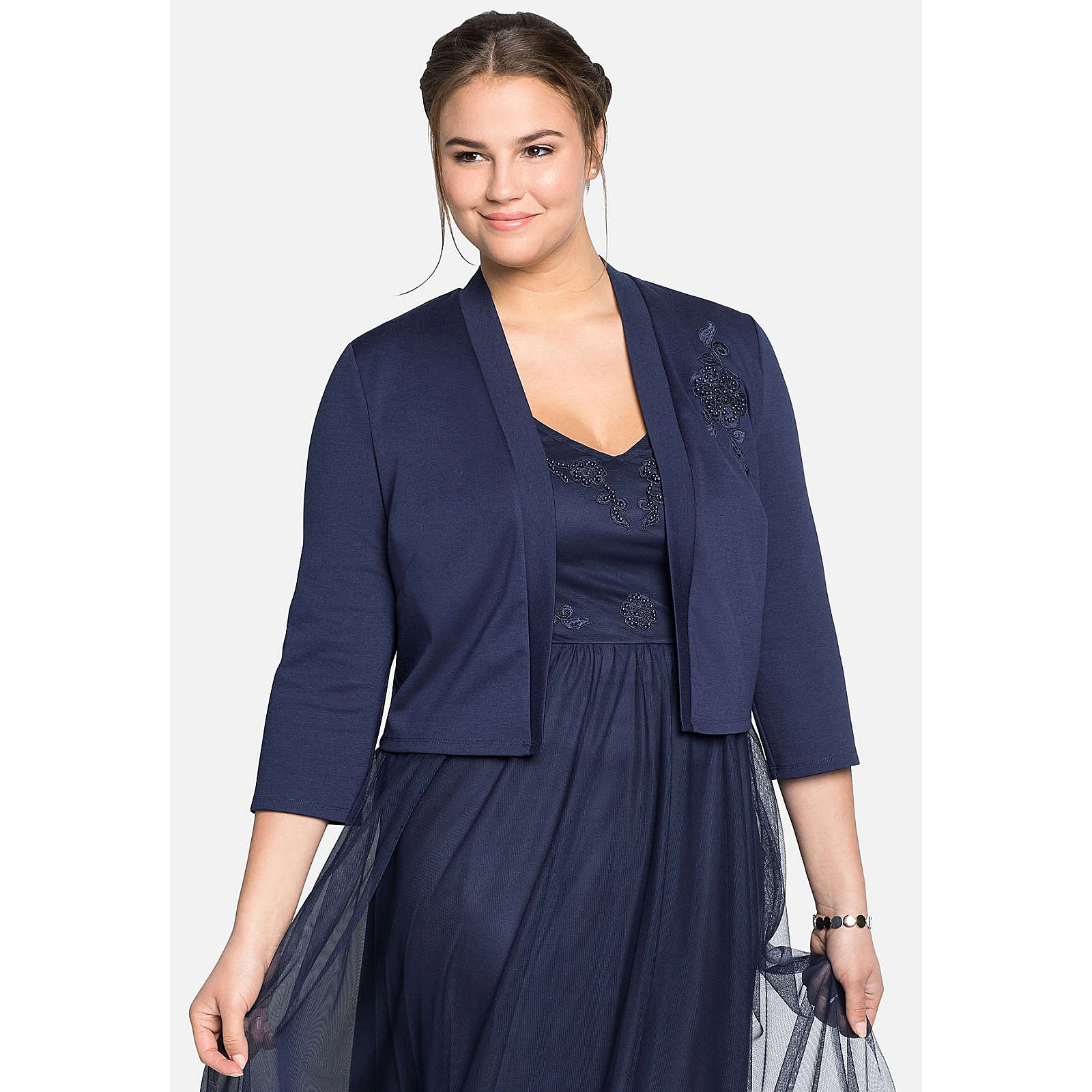 sheego Bolero mit romantischer Stickerei Boleros dunkelblau Damen Gr. 48 sheego Bolero mit romantischer Stickerei Boleros dunkelblau Damen Gr. 48