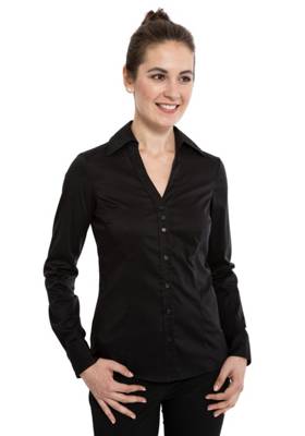 Mexx MEXX Strech Bluse mit offenem Blusenkragen Langarmblusen