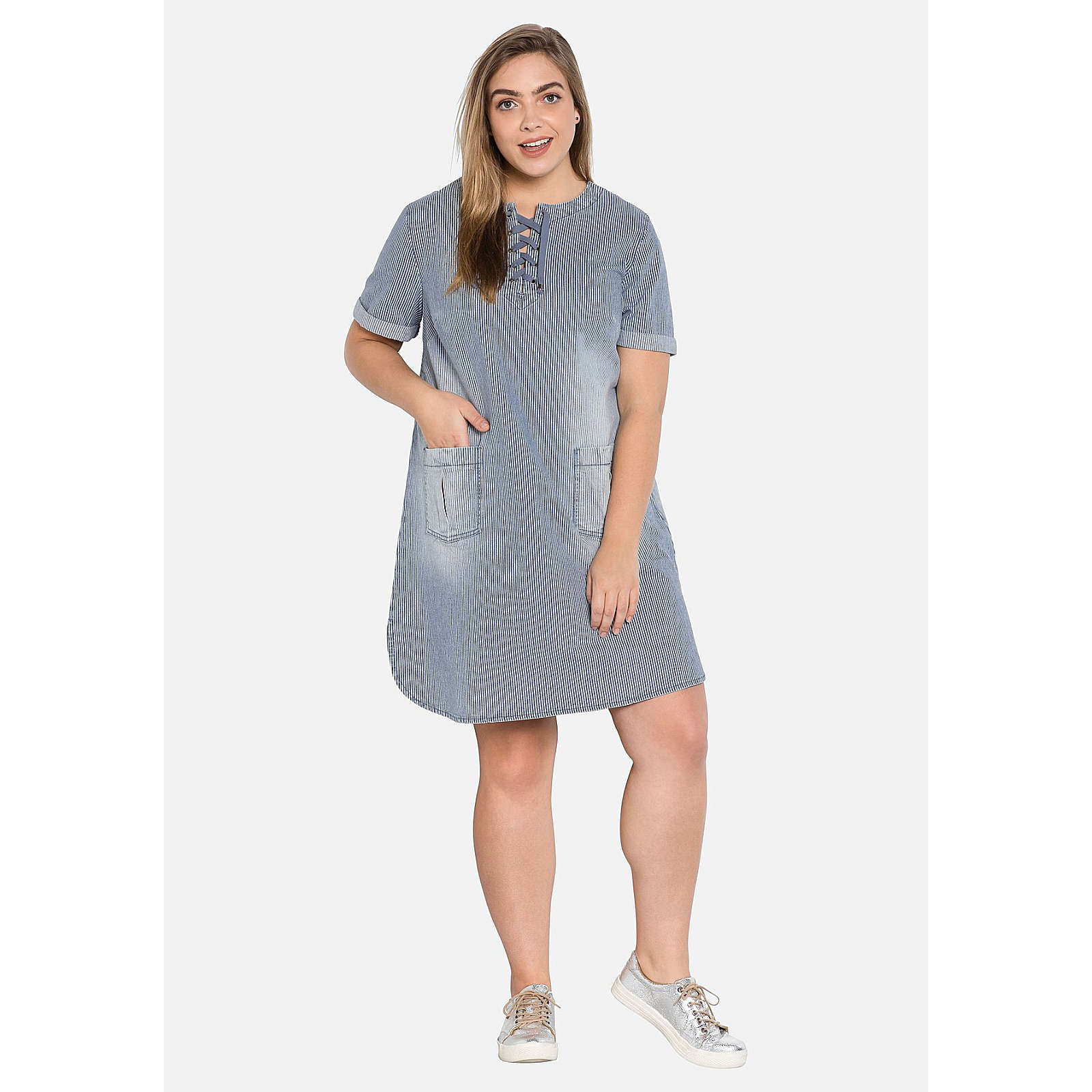 sheego Jeanskleid mit Zick-Zack-Schnürung Jeanskleider denim Damen Gr. 52 sheego Jeanskleid mit Zick-Zack-Schnürung Jeanskleider denim Damen Gr. 52