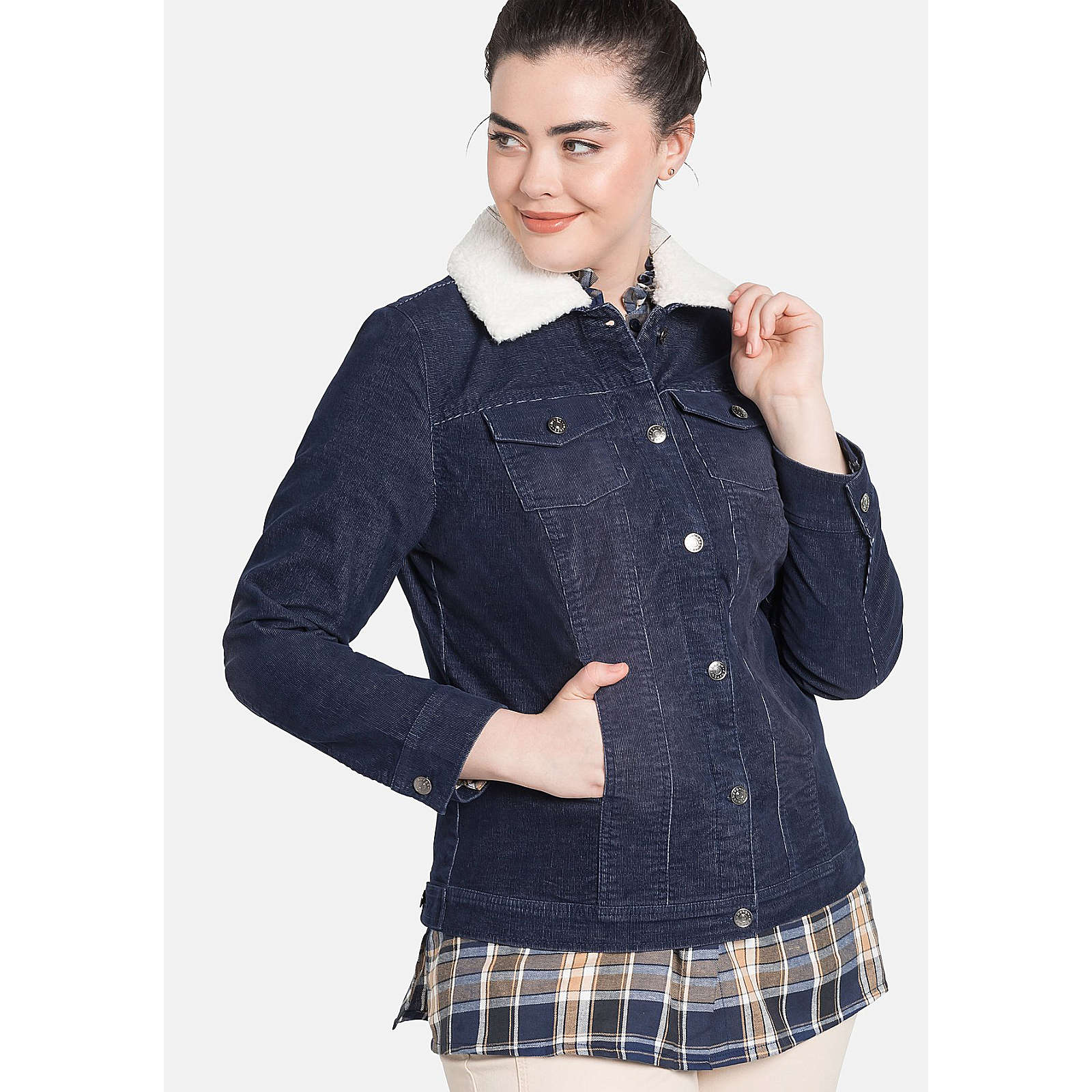 sheego Cordjacke mit Teddyfellkragen Outdoorjacken dunkelblau Damen Gr. 48 sheego Cordjacke mit Teddyfellkragen Outdoorjacken dunkelblau Damen Gr. 48