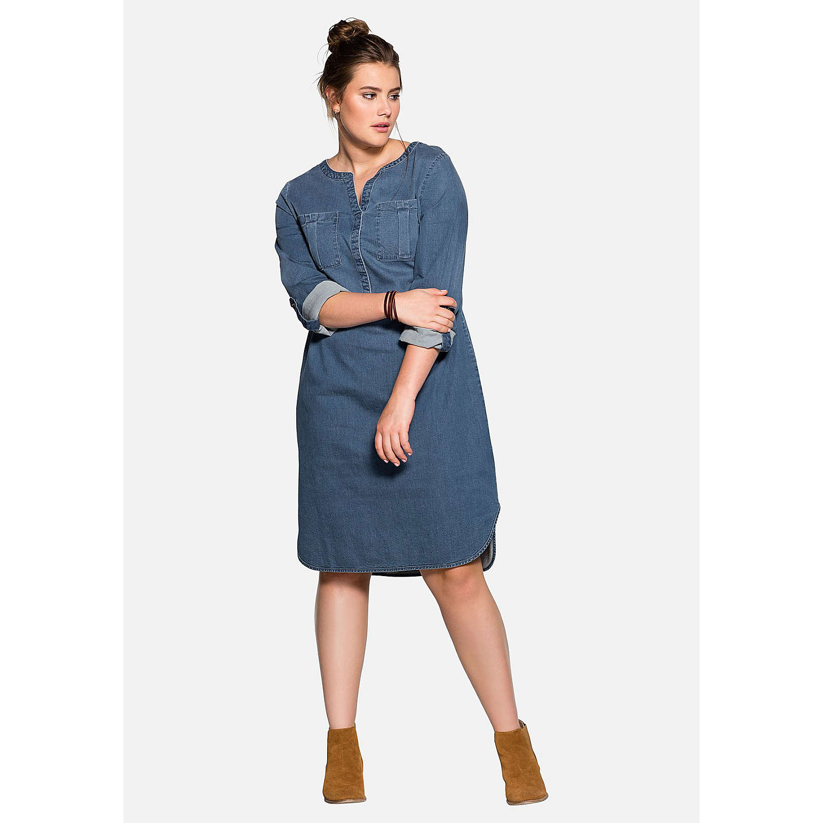 sheego Jeanskleid mit krempelbaren Ärmeln Jeanskleider denim Damen Gr. 44 sheego Jeanskleid mit krempelbaren Ärmeln Jeanskleider denim Damen Gr. 44