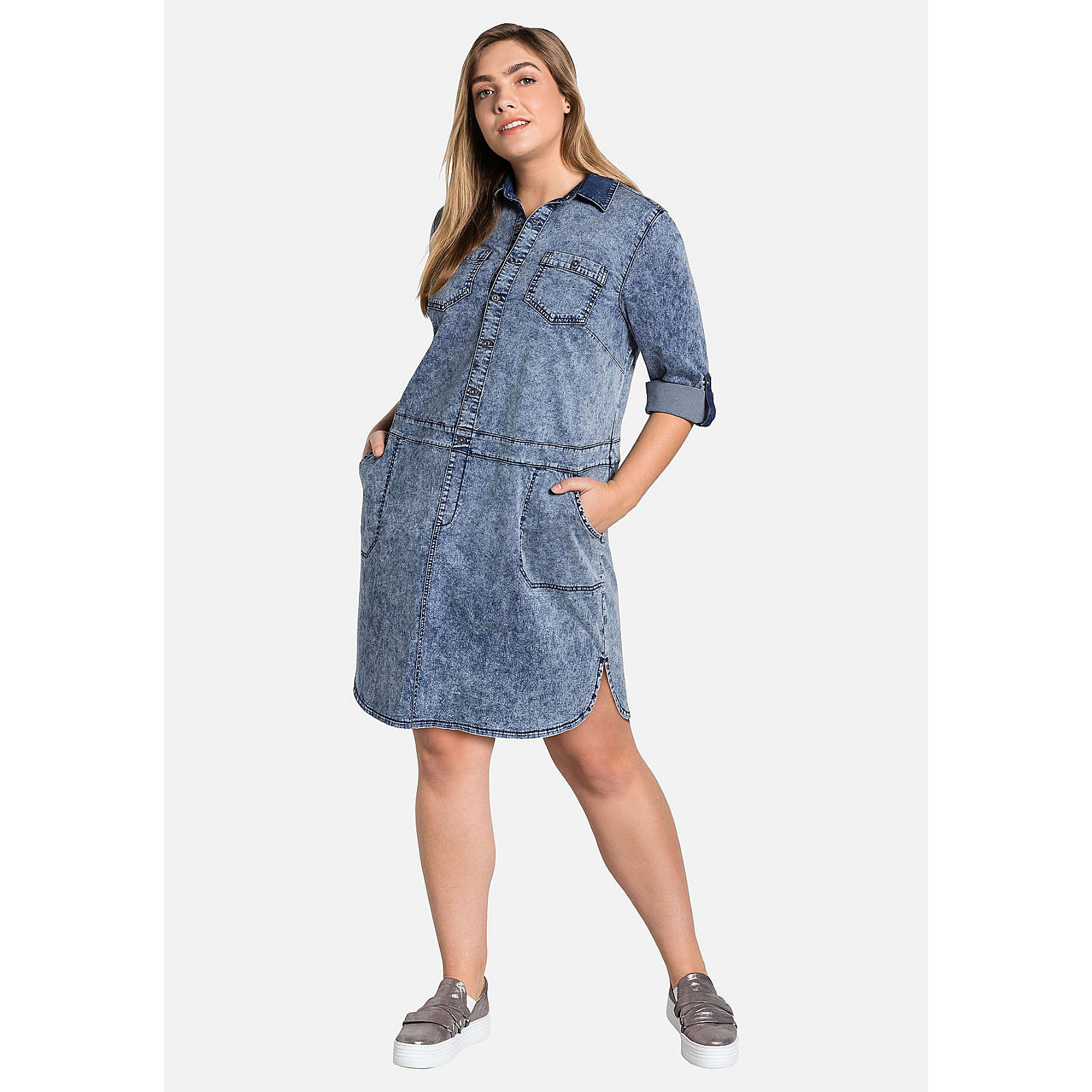 sheego Jeanskleid mit gerundetem Saum Jeanskleider blau Damen Gr. 48 sheego Jeanskleid mit gerundetem Saum Jeanskleider blau Damen Gr. 48