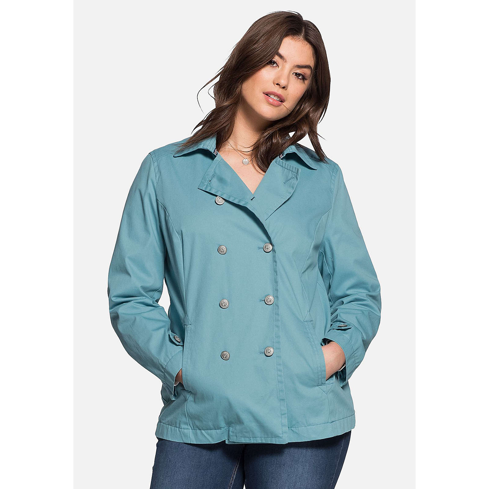 sheego Cabanjacke mit Teilungsnähten Outdoorjacken blau Damen Gr. 50 sheego Cabanjacke mit Teilungsnähten Outdoorjacken blau Damen Gr. 50