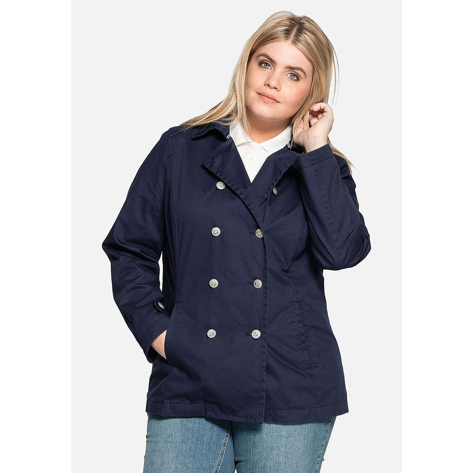 sheego Cabanjacke mit Teilungsnähten Outdoorjacken dunkelblau Damen Gr. 50 sheego Cabanjacke mit Teilungsnähten Outdoorjacken dunkelblau Damen Gr. 50