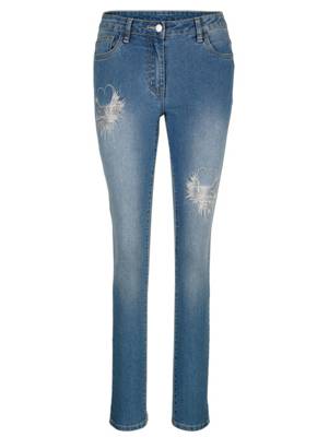 Jeans Strasssteine Knopf uni Slim Fit Kunstfaser Jeanshosen