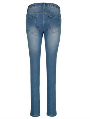 Jeans Strasssteine Knopf uni Slim Fit Kunstfaser Jeanshosen 2