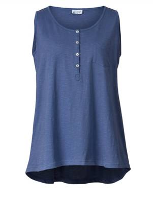 Vokuhila-Top Knöpfe ärmellos uni Ausgestellt blickdicht Baumwolle Tops