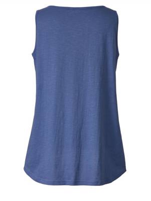 Vokuhila-Top Knöpfe ärmellos uni Ausgestellt blickdicht Baumwolle Tops 2