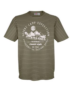 Roger Kent Shirt Schlitze,Druck kurzarm gestreift Regular Fit blickdicht Baumwolle T-Shirts