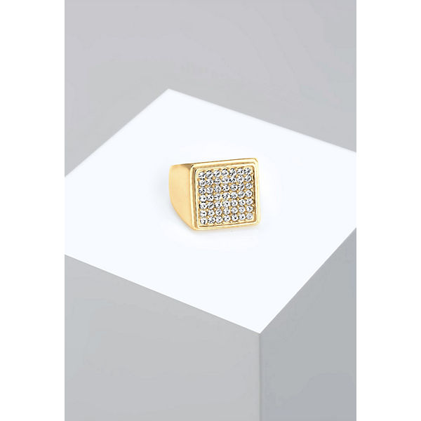 Accessoires Ringe Elli PREMIUM Elli Premium Ring Siegelring Geo Kristalle 925 Silber Ringe gold