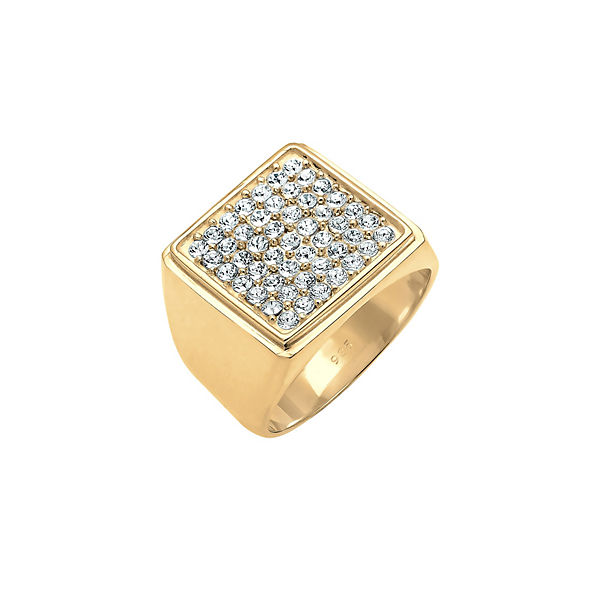 Accessoires Ringe Elli PREMIUM Elli Premium Ring Siegelring Geo Kristalle 925 Silber Ringe gold