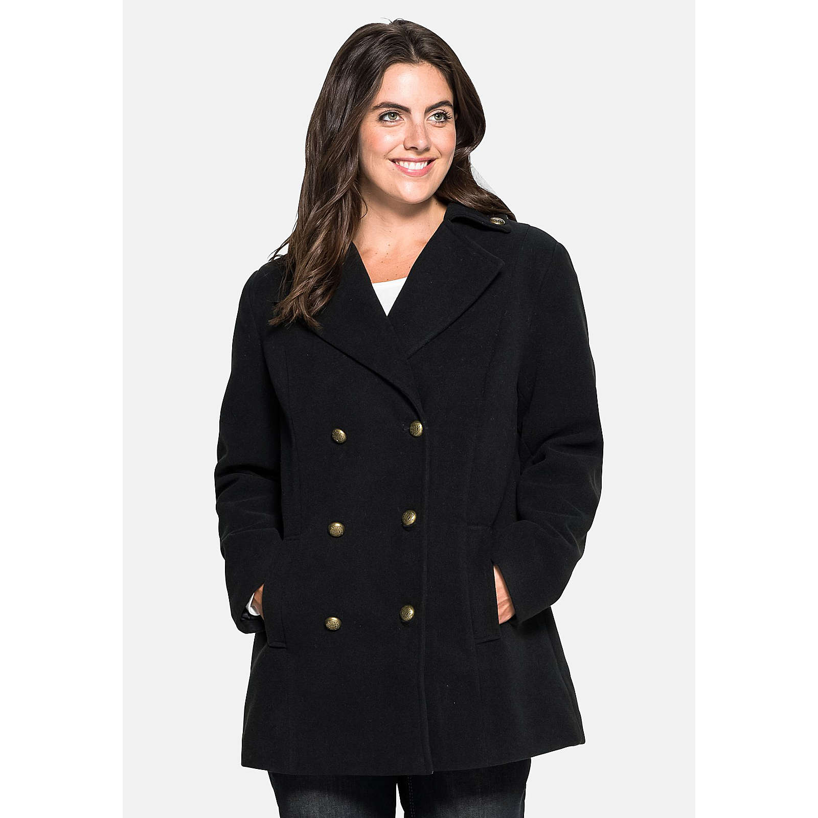sheego Cabanjacke mit doppelreihiger Knopfleiste Outdoorjacken schwarz Damen Gr. 52 sheego Cabanjacke mit doppelreihiger Knopfleiste Outdoorjacken schwarz Damen Gr. 52