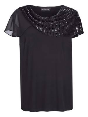 Shirt Pailletten kurzarm uni Gerade blickdicht Kunstfaser T-Shirts