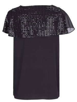 Shirt Pailletten kurzarm uni Gerade blickdicht Kunstfaser T-Shirts 2