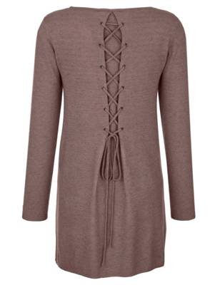 Pullover Schnürung langarm uni Ausgestellt blickdicht Viskose Pullover 2