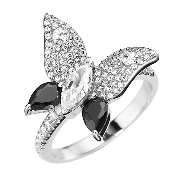 Accessoires Ringe GIORGIO MARTELLO Giorgio Martello Milano Ring in Schmetterlingsform Silber 925 Ringe schwarz/weiß