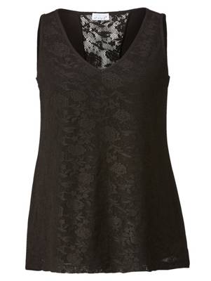 Top Spitze ärmellos uni A-Linie blickdicht Kunstfaser Tops