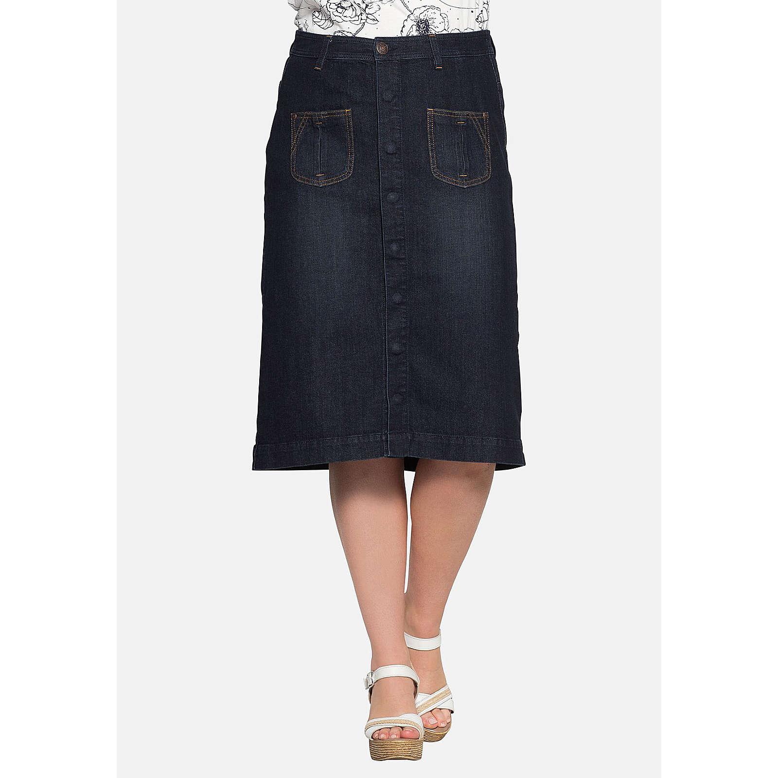 sheego Jeansrock mit verdeckter Knopfleiste Jeansröcke denim Damen Gr. 46 sheego Jeansrock mit verdeckter Knopfleiste Jeansröcke denim Damen Gr. 46