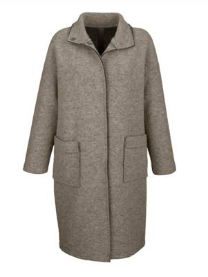 Kurzmantel Offene Kanten langarm Verdeckte Druckknopfleiste uni Figurumspielend Wolle,Kunstfaser Mäntel