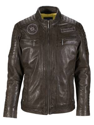 Lederjacke Dekorative Nähte,Patches langarm Reißverschluss uni Regular Fit Nappaleder Lederjacken