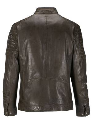 Lederjacke Dekorative Nähte,Patches langarm Reißverschluss uni Regular Fit Nappaleder Lederjacken 2