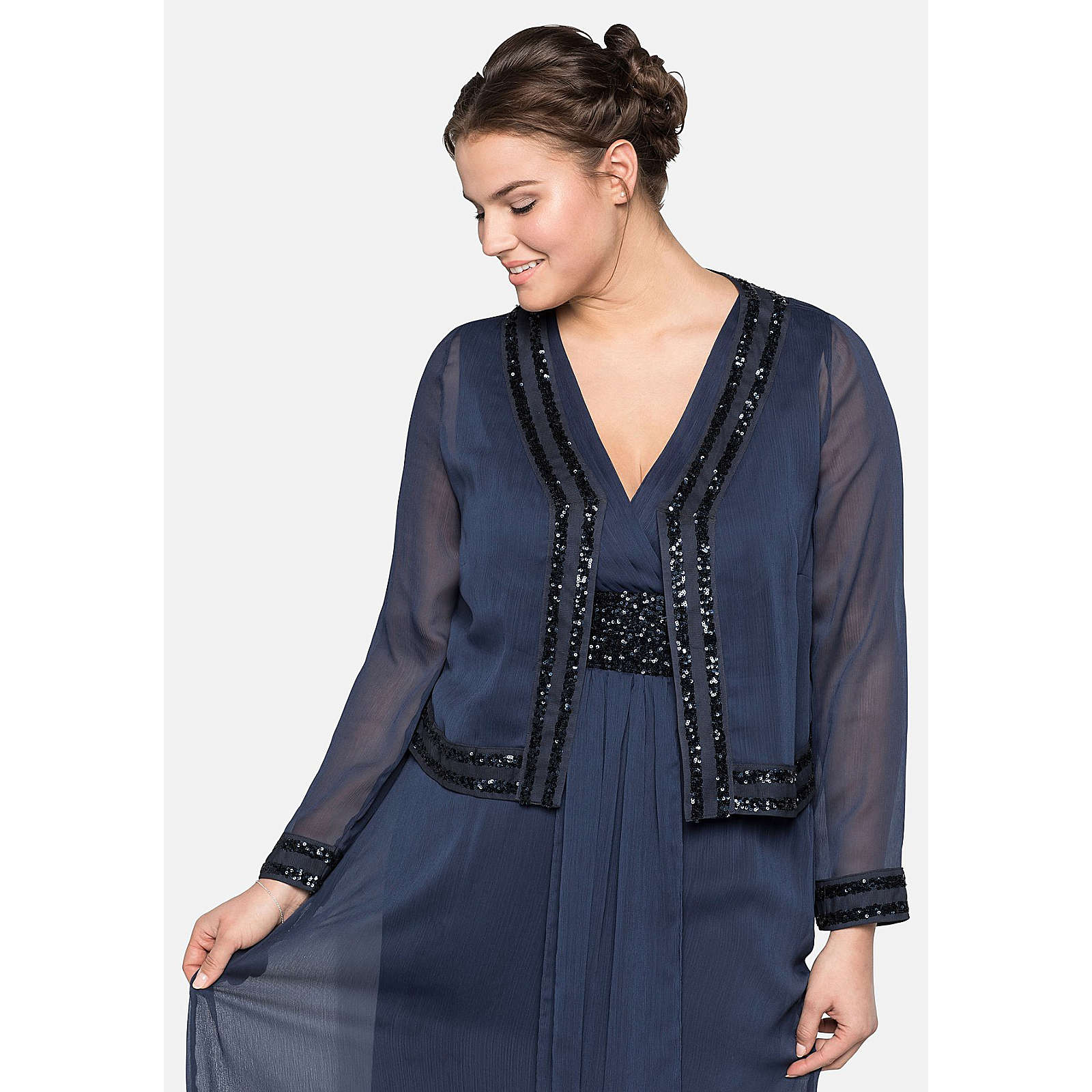 sheego Bolero mit Pailletten-Besatz Boleros dunkelblau Damen Gr. 46 sheego Bolero mit Pailletten-Besatz Boleros dunkelblau Damen Gr. 46