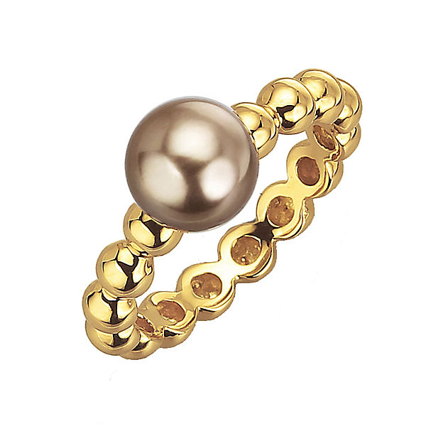 Accessoires Ringe Celesta Ring 925/- Sterling Silber vergoldet Perle Muschelkernperle vergoldet Ringe gelb