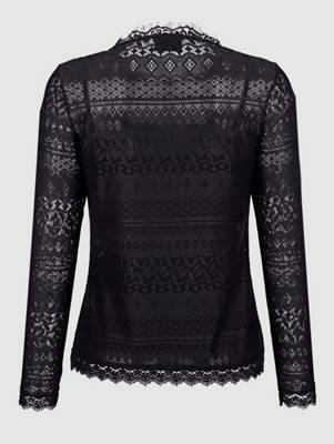 Spitzenshirt Spitze langarm uni Figurumspielend transparent Kunstfaser T-Shirts 2