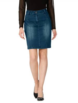 Jeansrock Reißverschluss,Knopf uni Figurnah blickdicht Baumwolle Jeansröcke