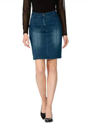 Jeansrock Reißverschluss,Knopf uni Figurnah blickdicht Baumwolle Jeansröcke 2