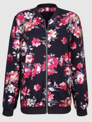 Blouson langarm Reißverschluss floral Gerade Kunstfaser Blazer 2