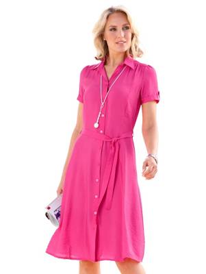 Blusenkleid halbarm Knopfleiste uni Ausgestellt halbtransparent Viskose,Kunstfaser Blusenkleider