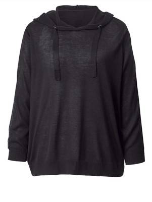 Pullover mit Kapuze Bänder langarm uni Lässig blickdicht Viskose Kapuzenpullover