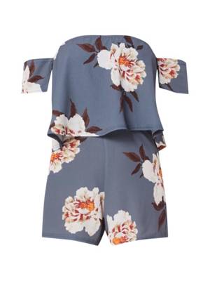 MISSGUIDED jumpsuit grey floral bardot playsuit Jumpsuits