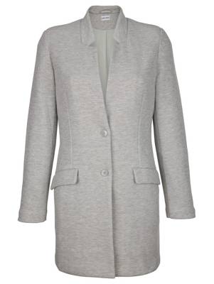 Longblazer Passformnähte langarm Knöpfe uni Figurumspielend Kunstfaser Blazer