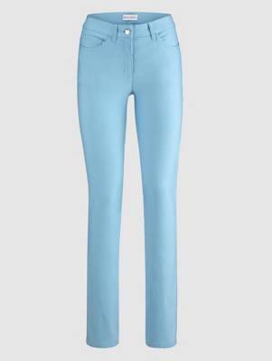 Hose Stickerei Reißverschluss uni Slim Fit Kunstfaser Stoffhosen