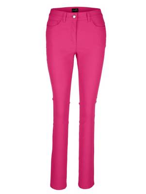 Hose Stickerei Reißverschluss uni Slim Fit Kunstfaser Stoffhosen