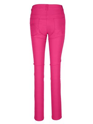 Hose Stickerei Reißverschluss uni Slim Fit Kunstfaser Stoffhosen 2