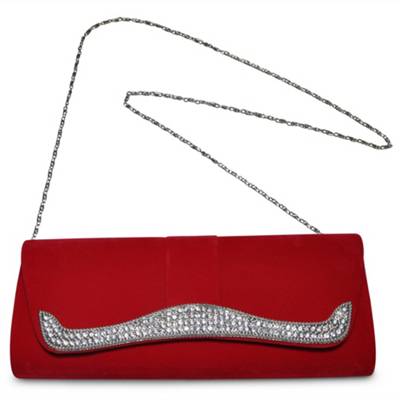 Steuer Modeschmuck Abendtasche Samt in rot mit Strassbesatz Abendtaschen