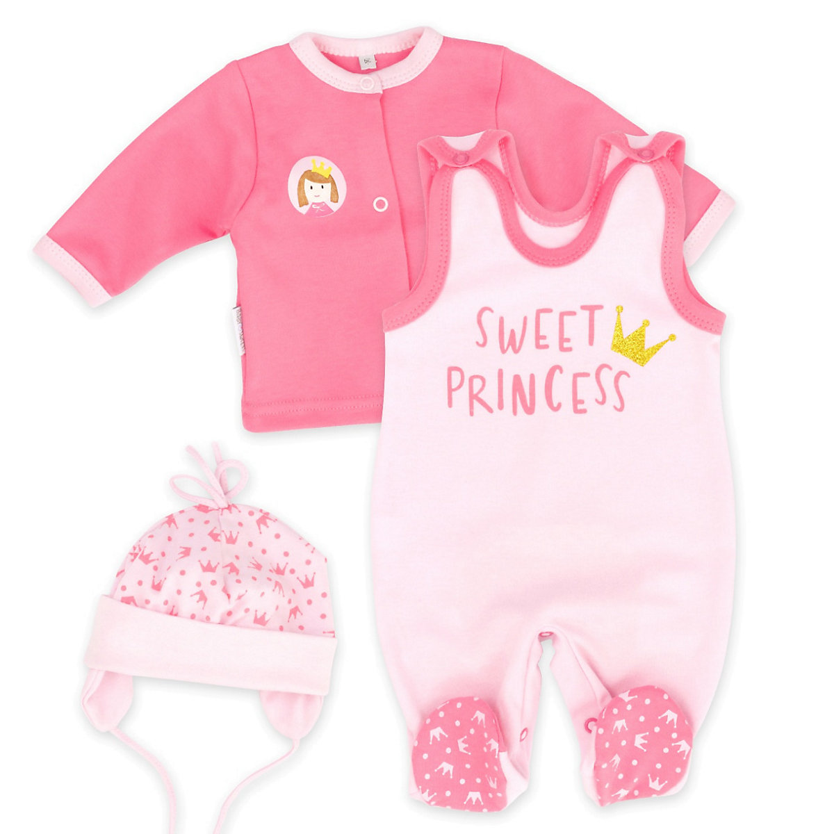Baby Sweets 3tlg Set Strampler + Shirt + Mütze Sweet Princess Strampler für Mädchen pink/rosa